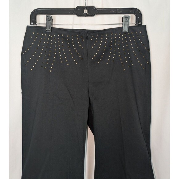Vintage Express Pants 7/8 Black Embellished Waist Flared Leg Zipper Front Y2K - Picture 2 of 7